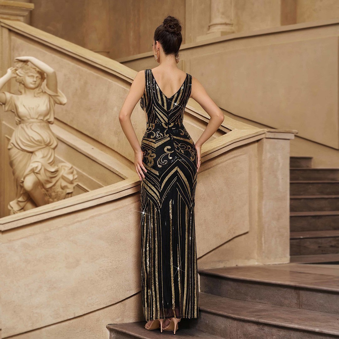 Black and Gold Sequin Mermaid Evening Gown - Fabric Detail Black and gold sequin mermaid evening gown fabric detail